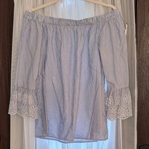 beachlunchlounge Blue Striped Off-Shoulder Blouse